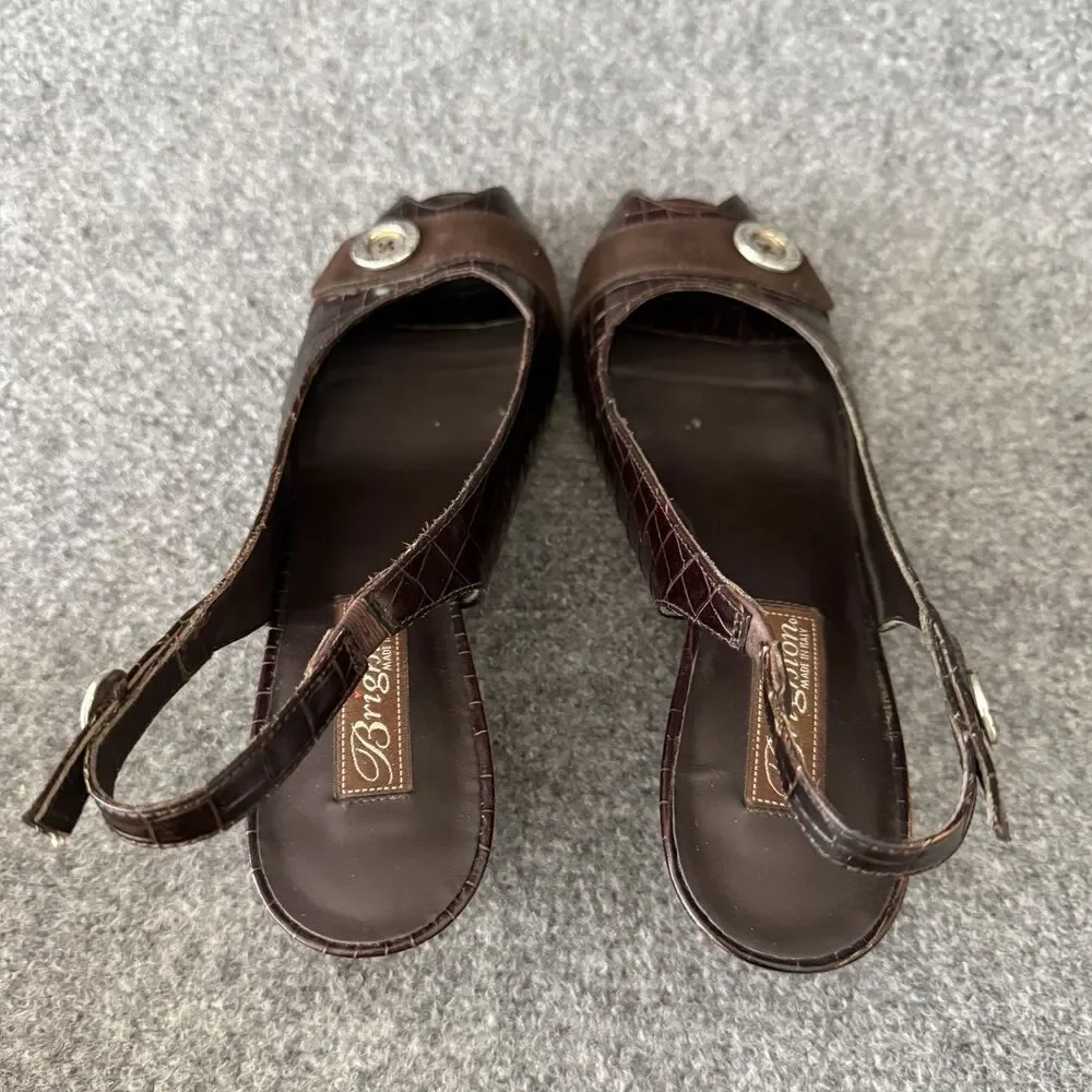 Brighton Nigel Croc Embossed Leather Slingback Wedge Heel Peep Toe Italy 9 N